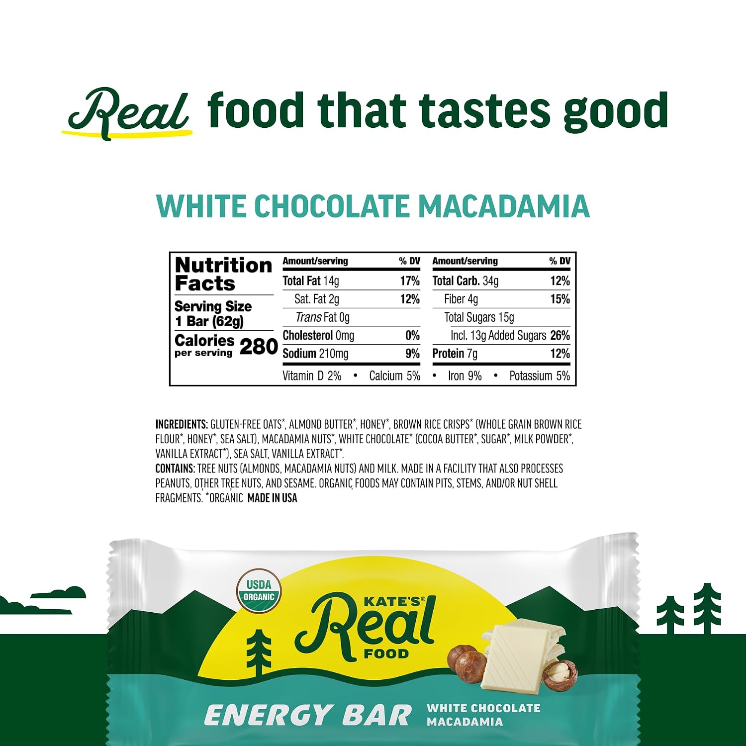 Kate's Real Food Organic Granola Bars White Choc Macadamia (2.2 oz, 12 ct)