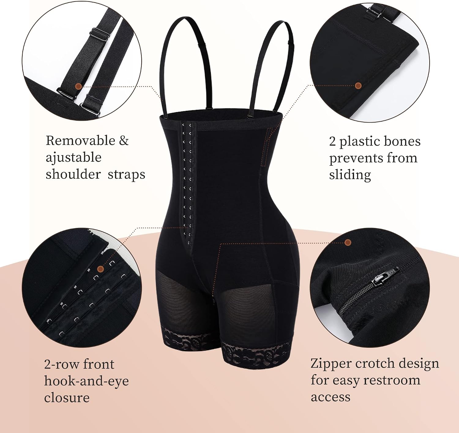 YIANNA Fajas Colombianas Postpartum Tummy Control Shapewear for Women Body Shaper Girdles Butt Lifter Compression Garment with Zipper Crotch, YA7243-Black-3XL