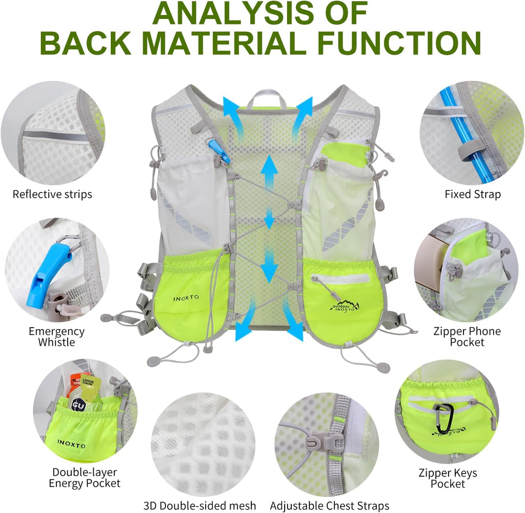 IX INOXTO Running Vest Hydration Backpack, Lightweight Running Backpack Hydration Pack with 1.6L Water Bladder Daypack for Trail Running Hiking Cycling Race Marathon for Women Men