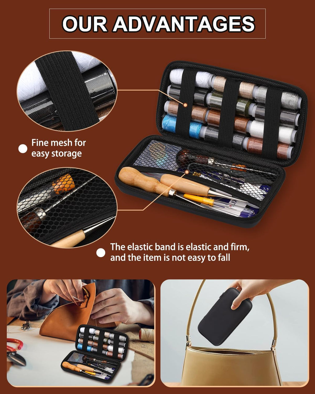 BAGERLA Heavy Duty Sewing Kit, Needle and Thread Kit with Upholstery Thread Needles Sewing Awl Seam Ripper for Car Seats Carpets Shoes Backpacks DIY Crafting