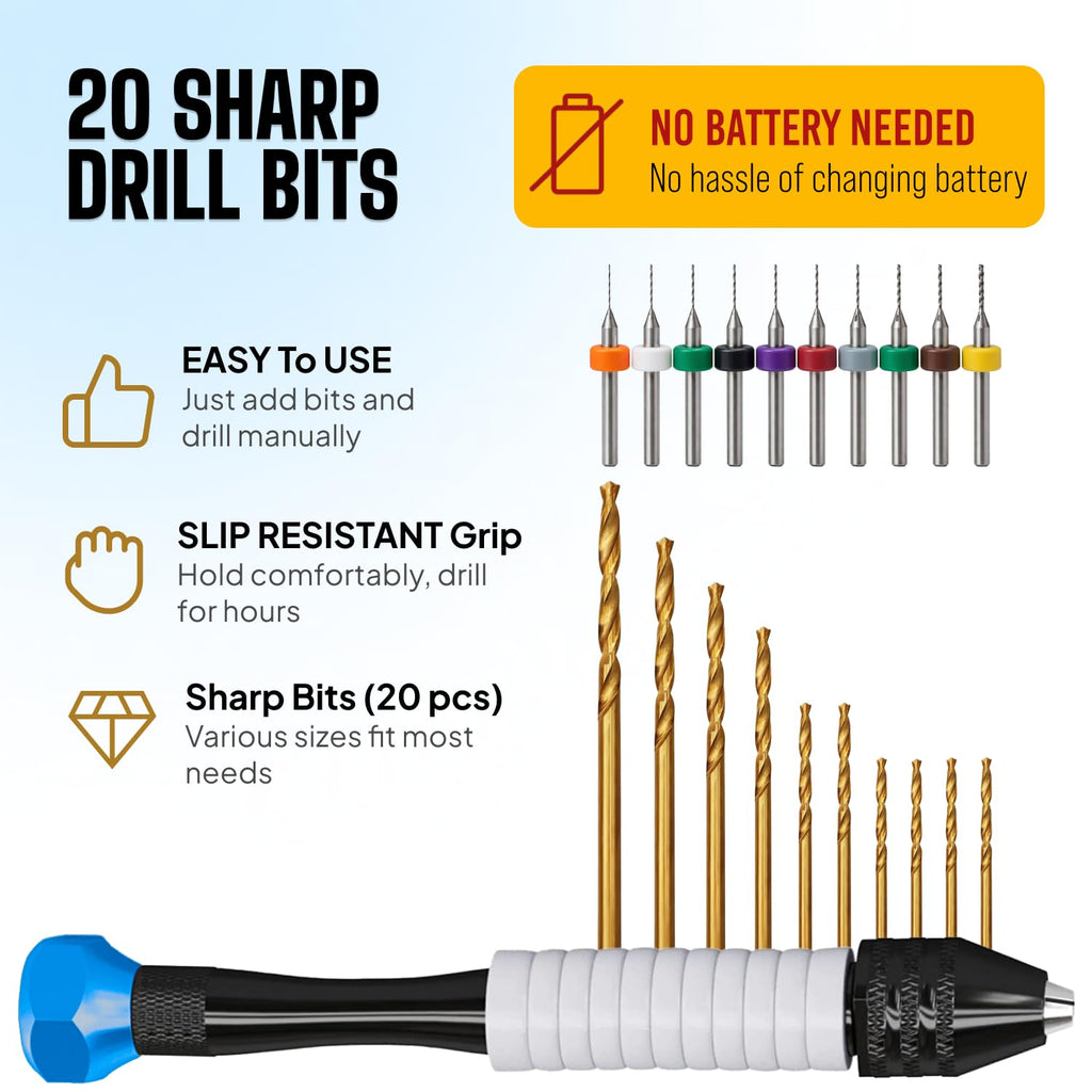Micro Drill Bits Set with Pin Vise Hand Drill Manual, Jewelry Drill Kit