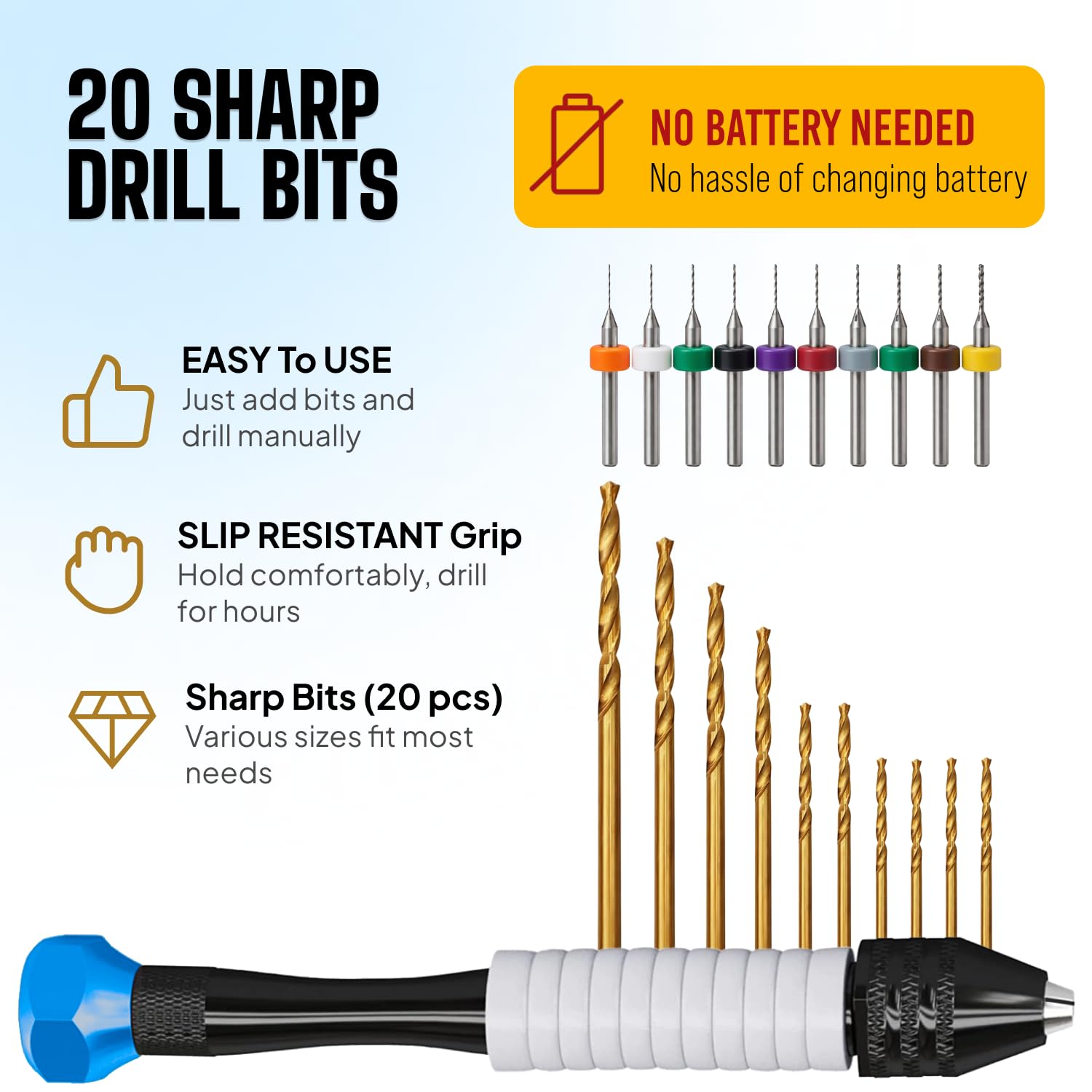 Micro Drill Bits Set with Pin Vise Hand Drill Manual, Jewelry Drill Kit