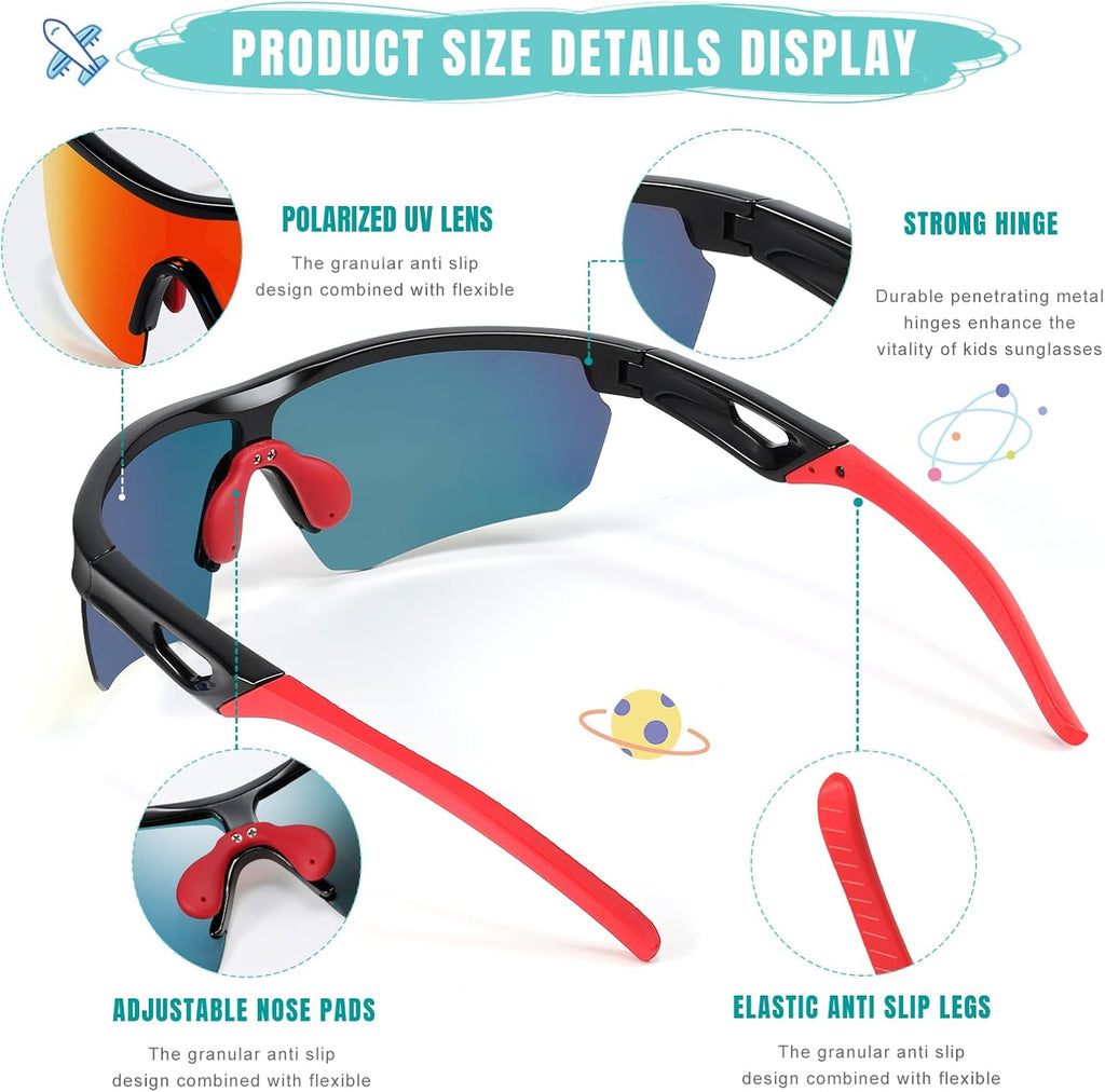 Kids Sunglasses Polarized Baseball Glasses for Boys Girls 3-12
