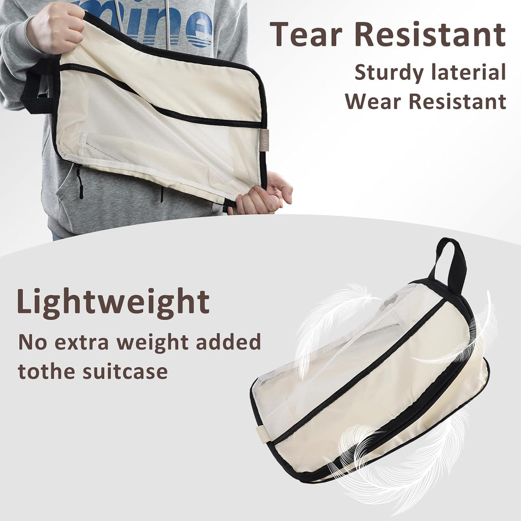 U+U 4 Set Compression Packing Cubes, Travel Organizers (Cream)