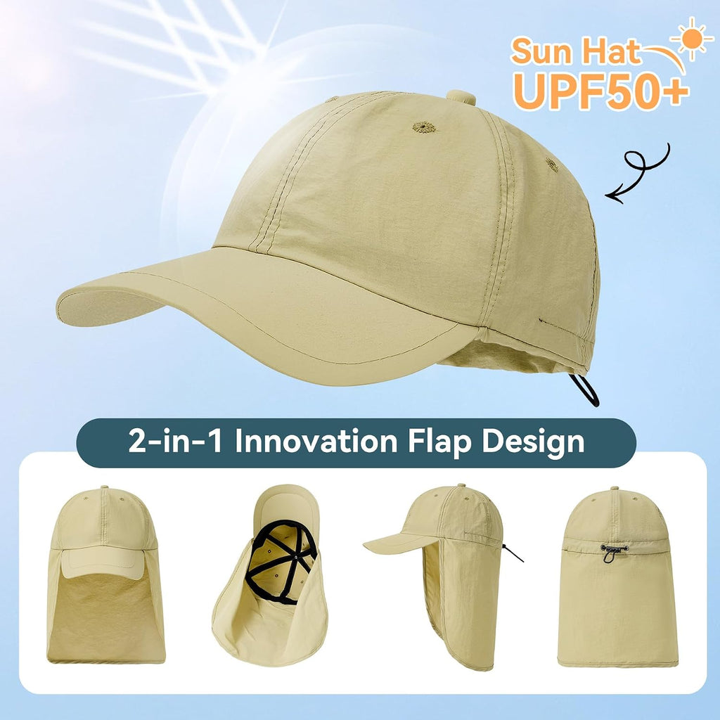 Zando UPF 50+ Sun Hats with Neck Flap for Men, Baseball Cap