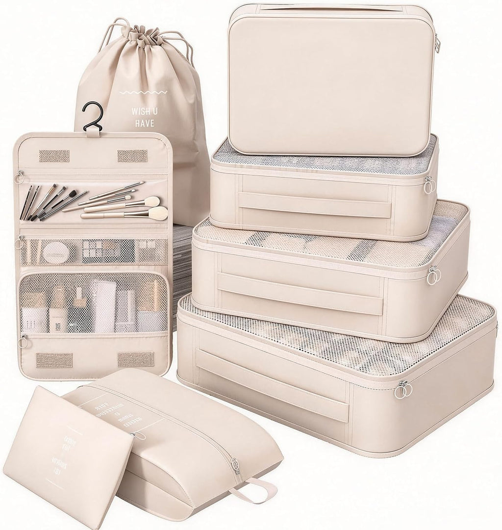 8 Set Packing Cubes for Travel, Suitcase Organizer Bags for Luggage (Pink)