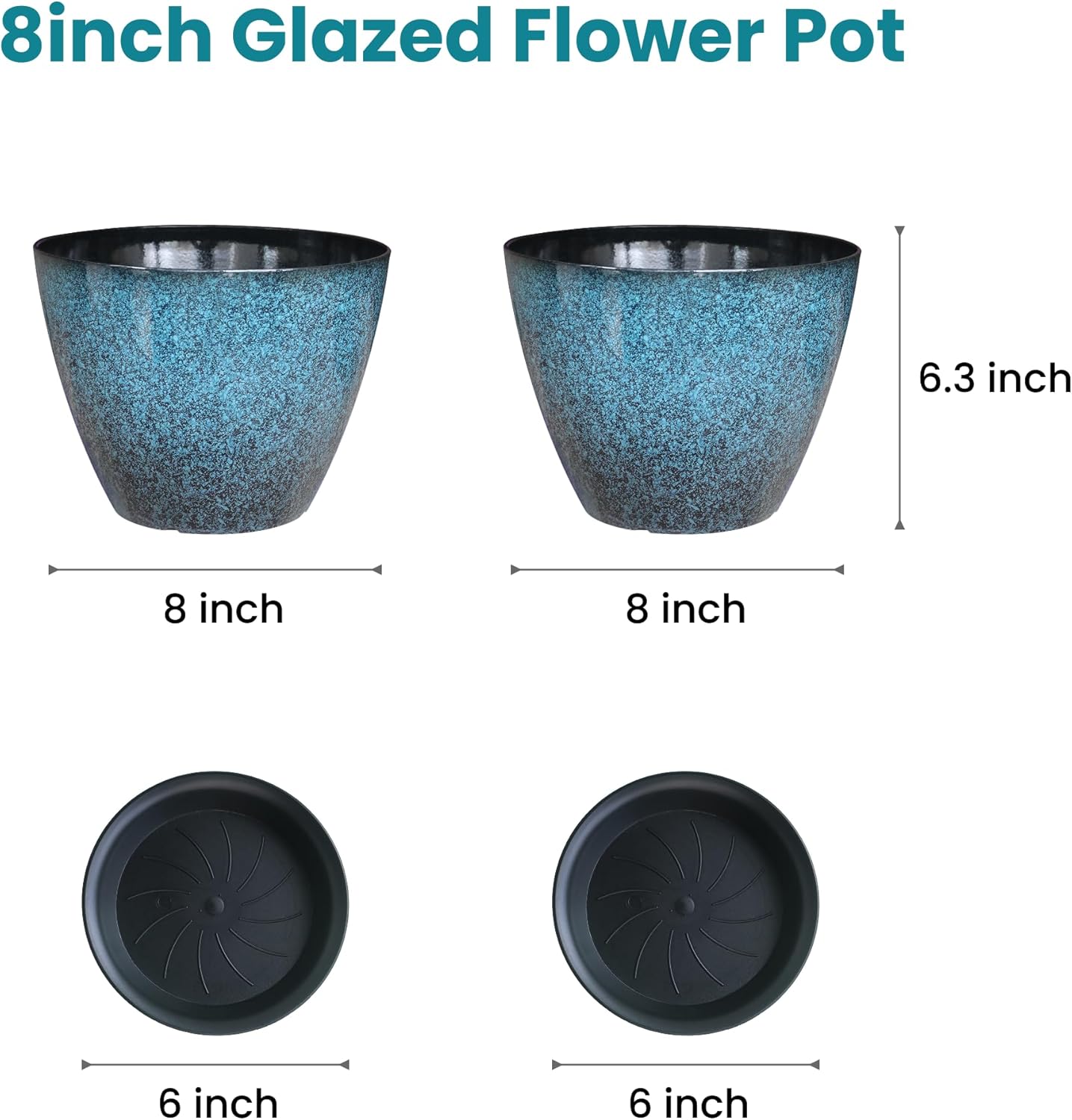 Vanslogreen Plant Pots Set of 2, 8 inch Plastic Planters with Drainage Holes, Modern Glaze Flower Plant Pot for Indoor Outdoor Herb Snake Succulent Plants