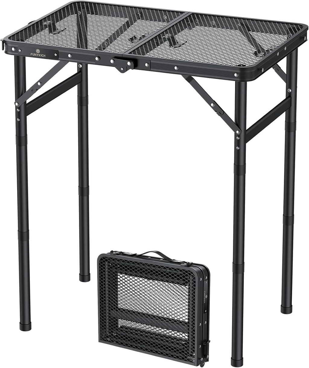 2ft Folding Grill Table 23''x16'', 3 Adjustable Heights Max 27.5'', Black