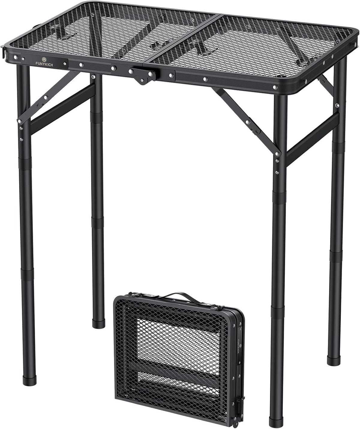 2ft Folding Grill Table 23''x16'', 3 Adjustable Heights Max 27.5'', Black
