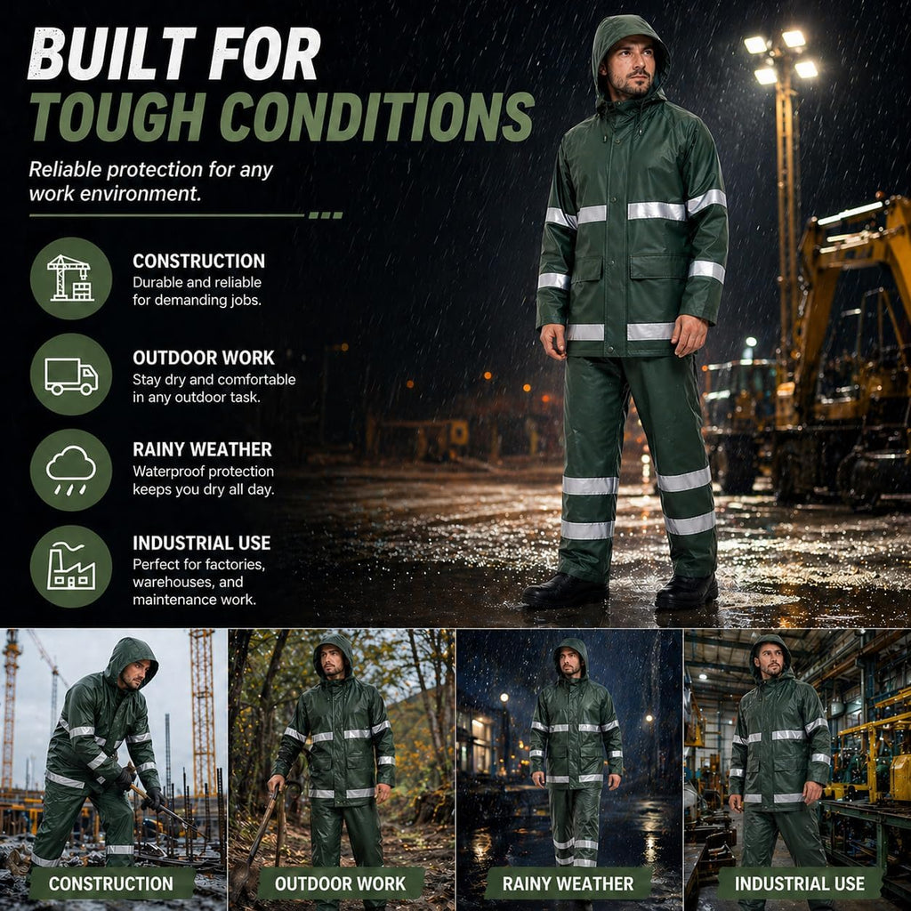 Rain Suit For Men & Women Waterproof Heavy Duty Rain Gear Reflective Jacket for Fishing Outdoor Work Raincoats