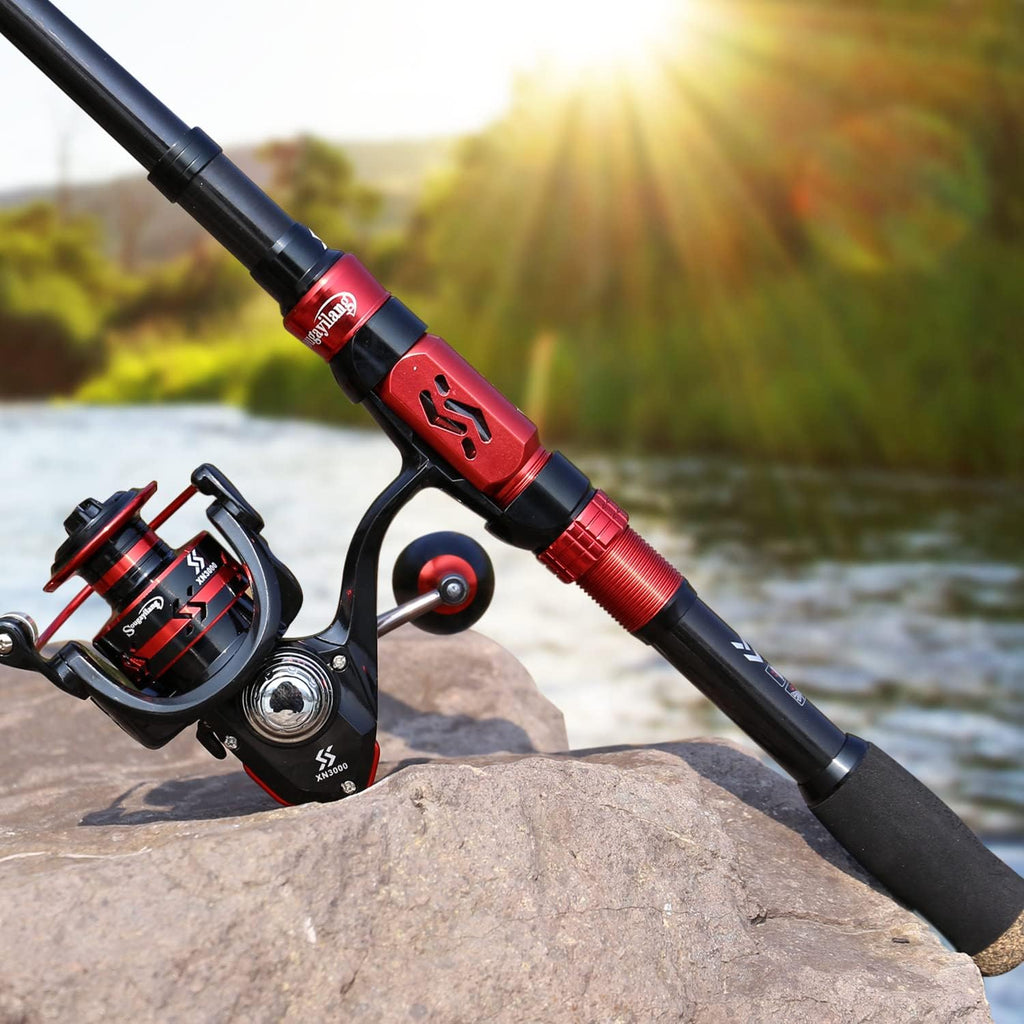Sougayilang Fishing Rod and Reel Combo Set with Telescopic Fishing Pole Fishing Accessories and Carrier Bag for Saltwater Freshwater-2.4M Rod 3000 Reel with Bag
