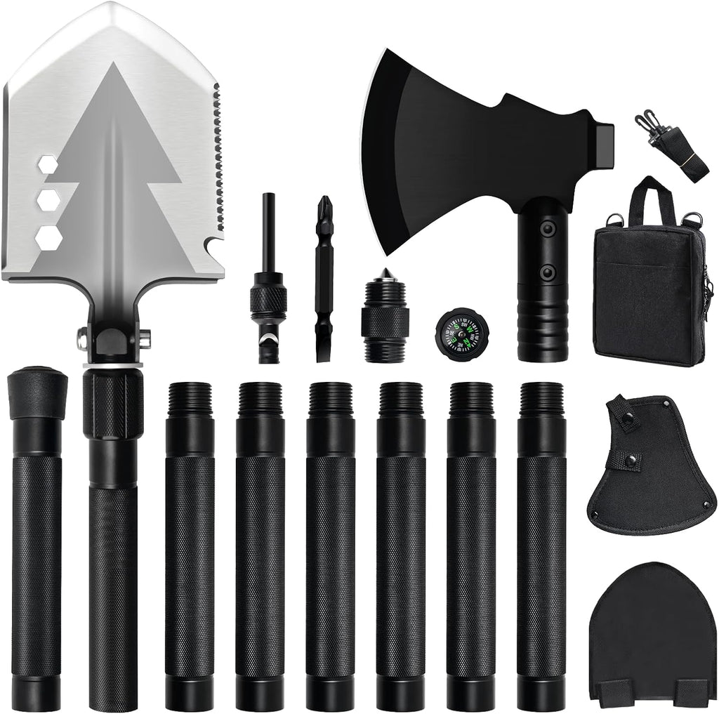 GOJAWAY 56" Ultra Long Camping & Shovel Axe Set, 20 in 1 Multi-Tools