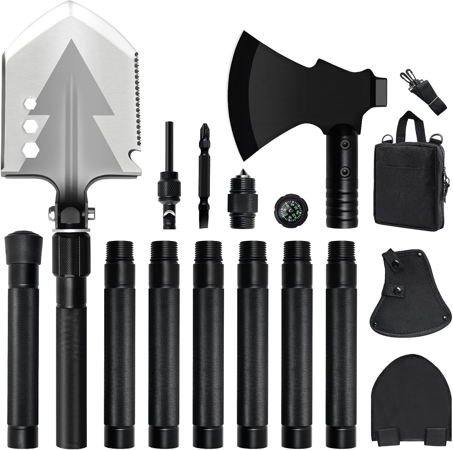 GOJAWAY 56" Ultra Long Camping & Shovel Axe Set, 20 in 1 Multi-Tools