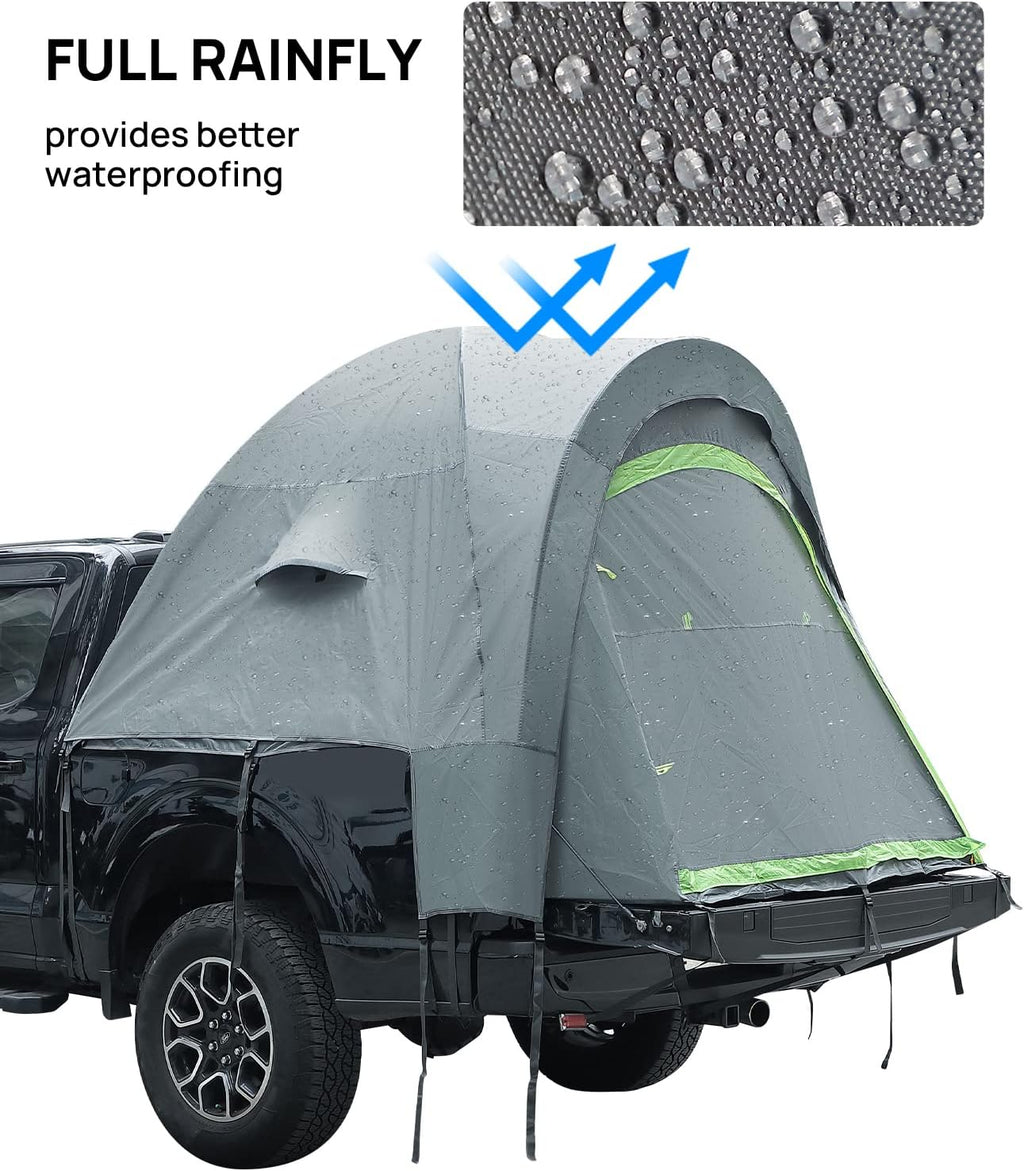 JOYTUTUS Pickup Truck Tent 2.0, Waterproof PU2000mm Double Layer for 2 Person, Portable Truck Bed Tent with Rainfly, 5.5'-5.8' Camping Preferred - Green