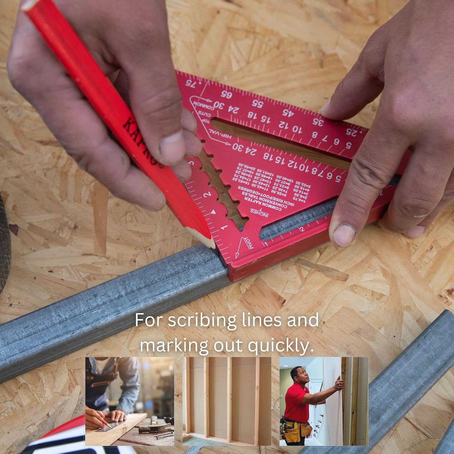 Kapro - 446 High Definition Anodized Rafter Square - Resists Wear and Corrosion - Features Conversion Table and Protractor - Lightweight & Compact Profile - 7 Inch