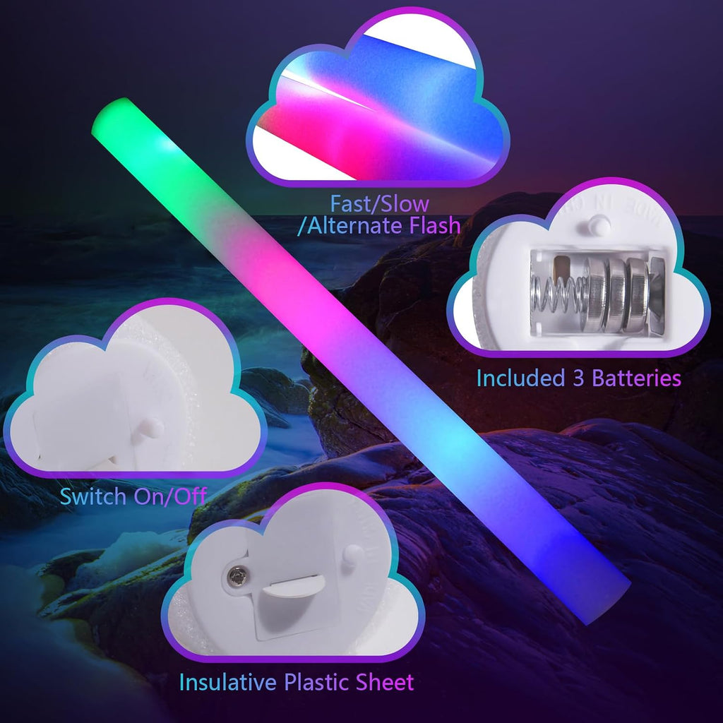 wellent 225 Foam Glow Sticks, Foam Light Up Sticks Party Supplies with 3 Mode Colorful Flashing, Glow Sticks Bulk Party Pack, Led Foam Sticks for Birthday, Wedding, New Year, Carnival, Concert
