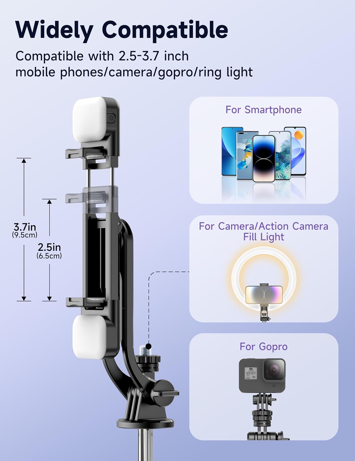 53'' Selfie Stick Tripod with Light, Extendable Selfie Stick with Remote, Portable Cell Phone Tripod Stand with All in 1 Phone Clip, Lightweight Camera Tripod Compatible with iPhone 17 16 15, Android