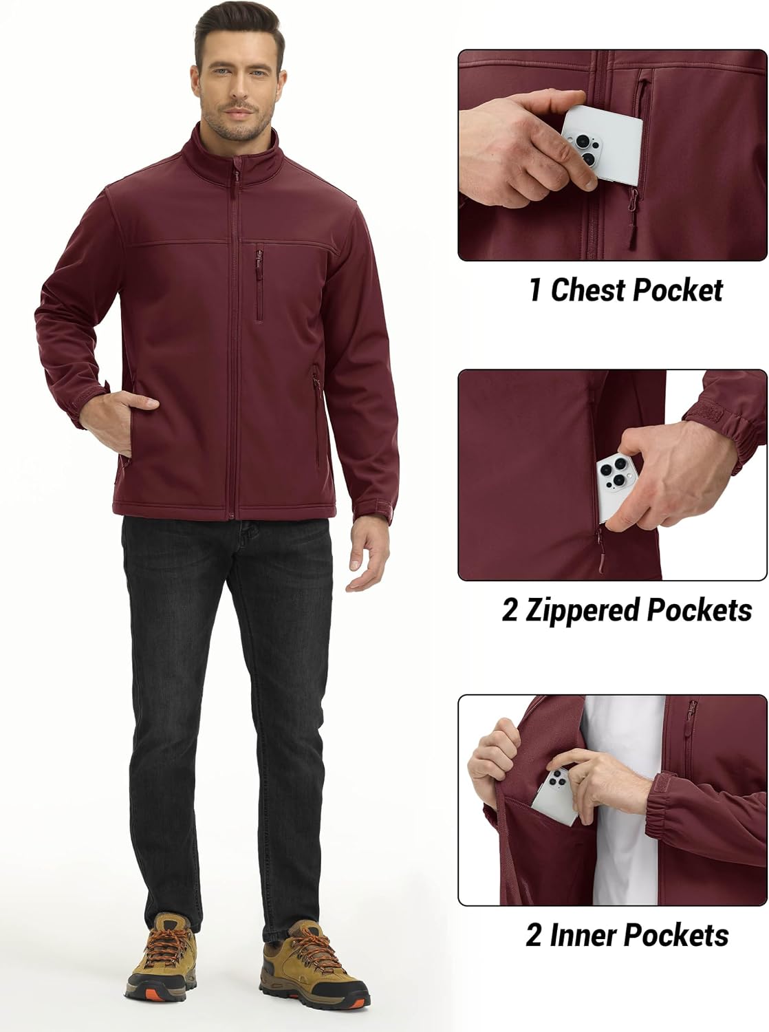 TACVASEN Mens Lightweight Softshell Jacket Fleece Waterproof Windbreaker