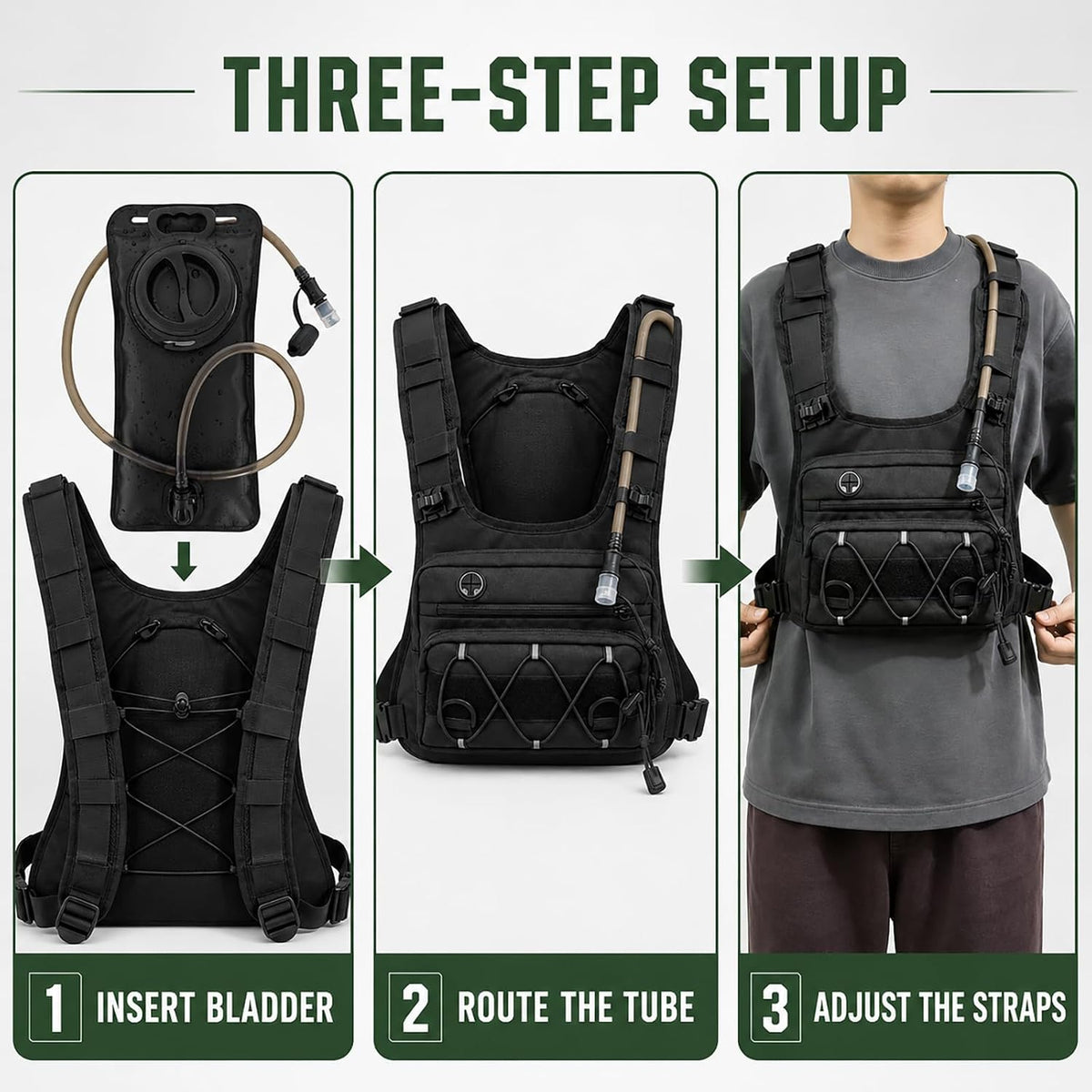 Trail Tank Water Vest, Adjustable Hydration Chest Pack with Drinking Tube and Storage Pockets for Running, Hiking, Cycling