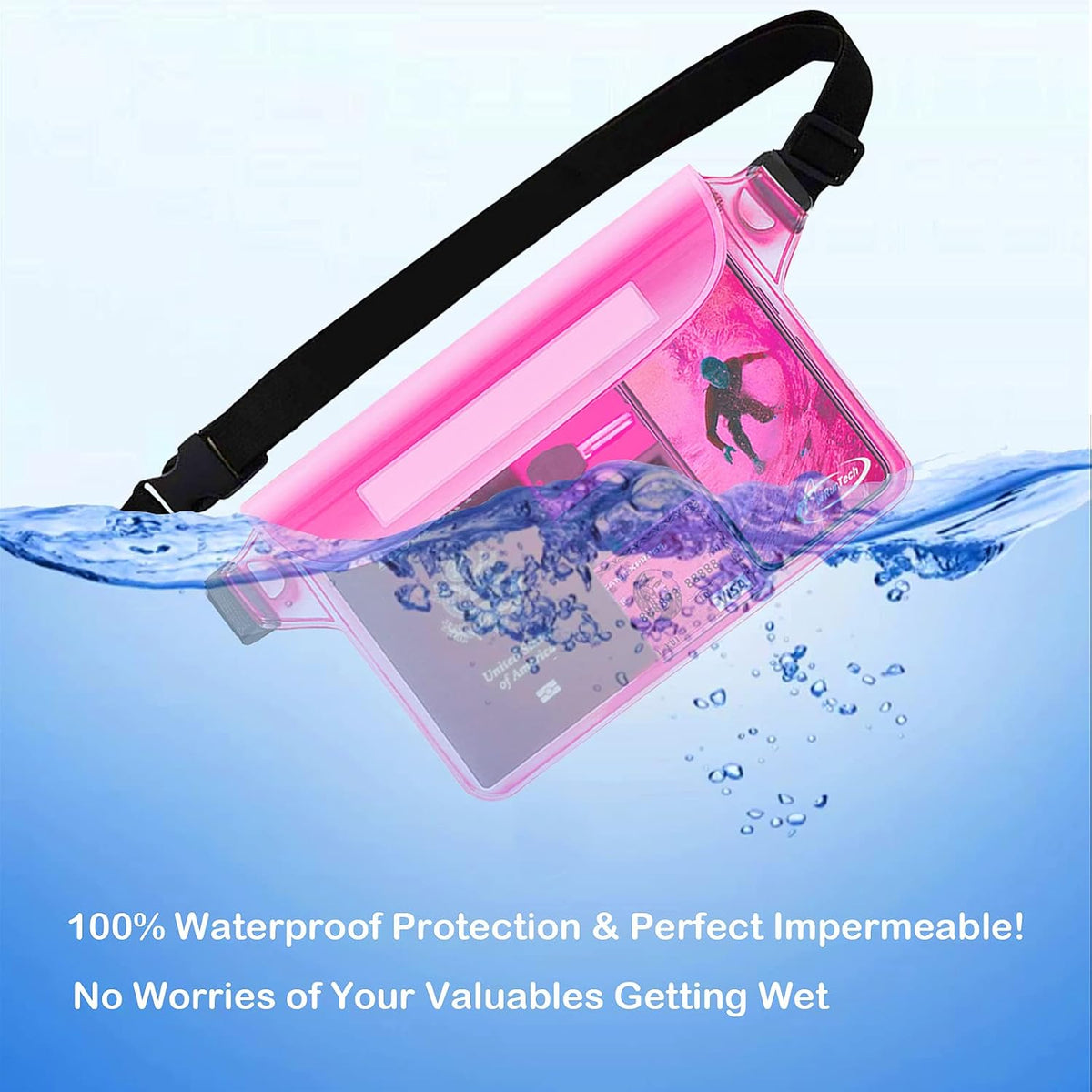 AiRunTech Waterproof Sling Shoulder Bag for Women Men, Amusement Theme Park Mexico Cancun Vacation Essentials Accessories Must Haves,Waterproof Pouch for Phone Passport Wallet Purse with Waist Strap