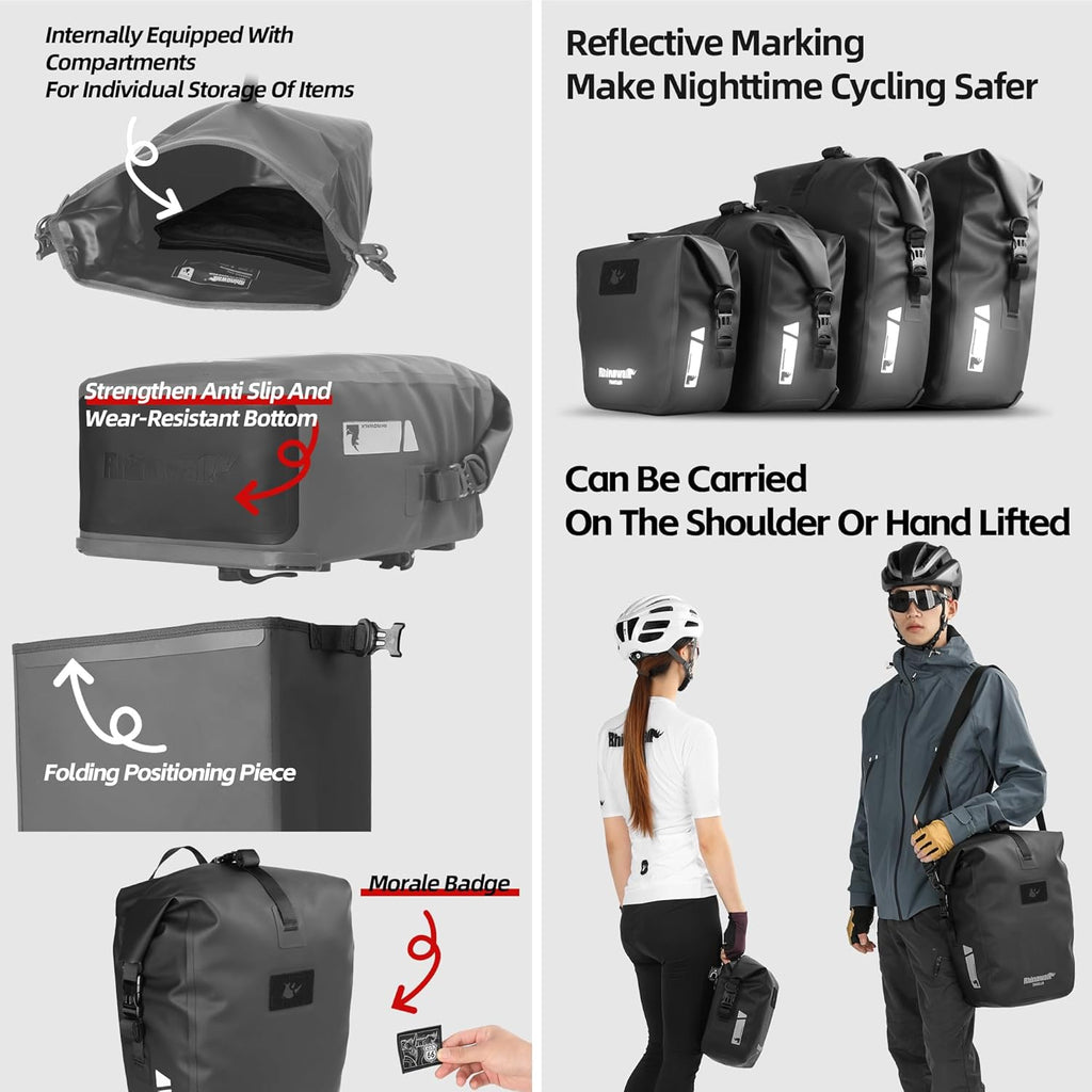 Rhinowalk Bike Pannier Bag Waterproof 6/12/20/25L Bicycle Rear Seat Bag Backpack With Shoulder Strap for Touring Cycling