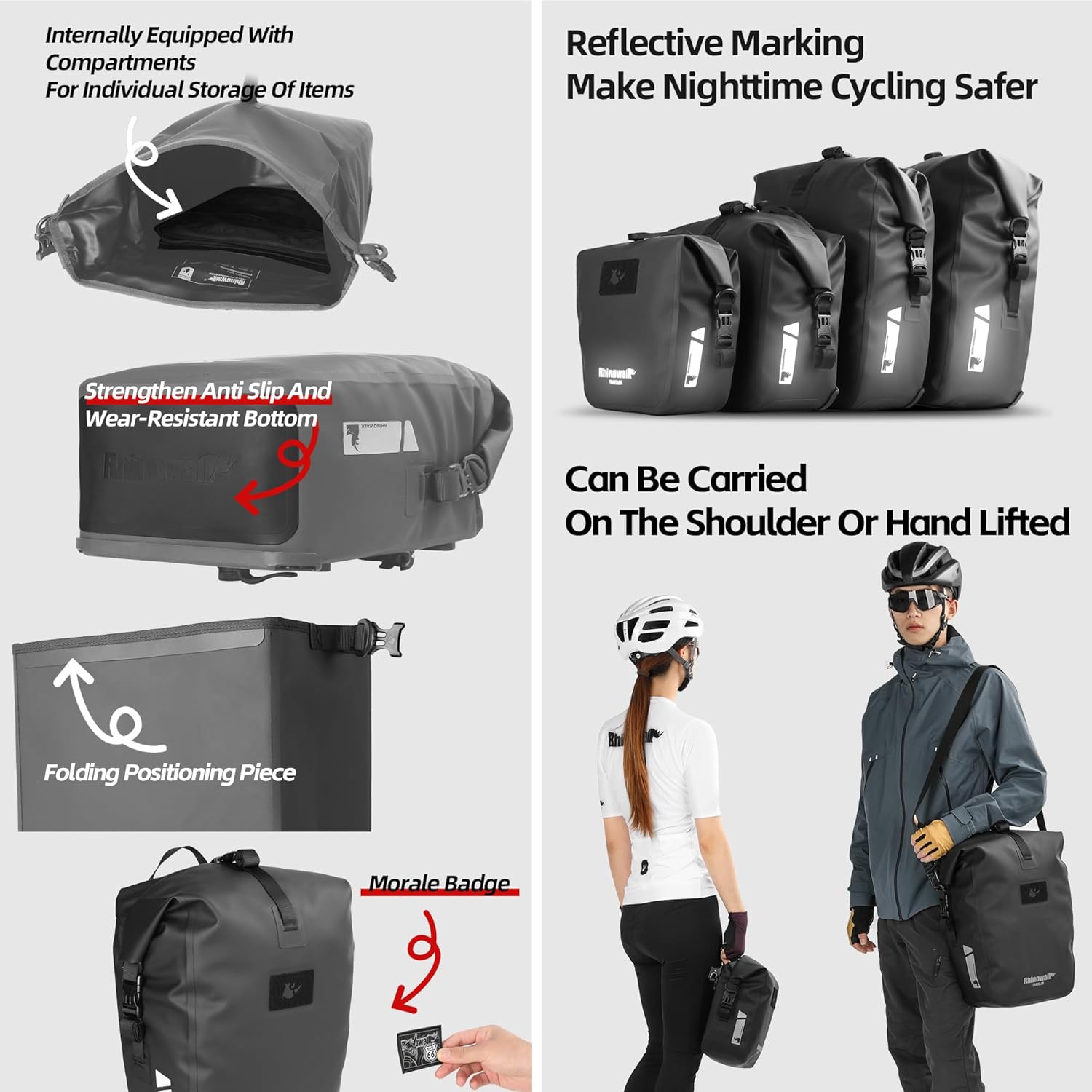 Rhinowalk Bike Pannier Bag Waterproof 6/12/20/25L Bicycle Rear Seat Bag Backpack With Shoulder Strap for Touring Cycling
