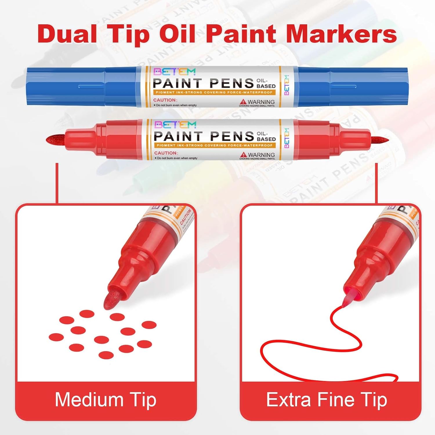 Betem 9 Count Oil Based Paint Pens, Dual Tip Permanent Fabric Paint Marker