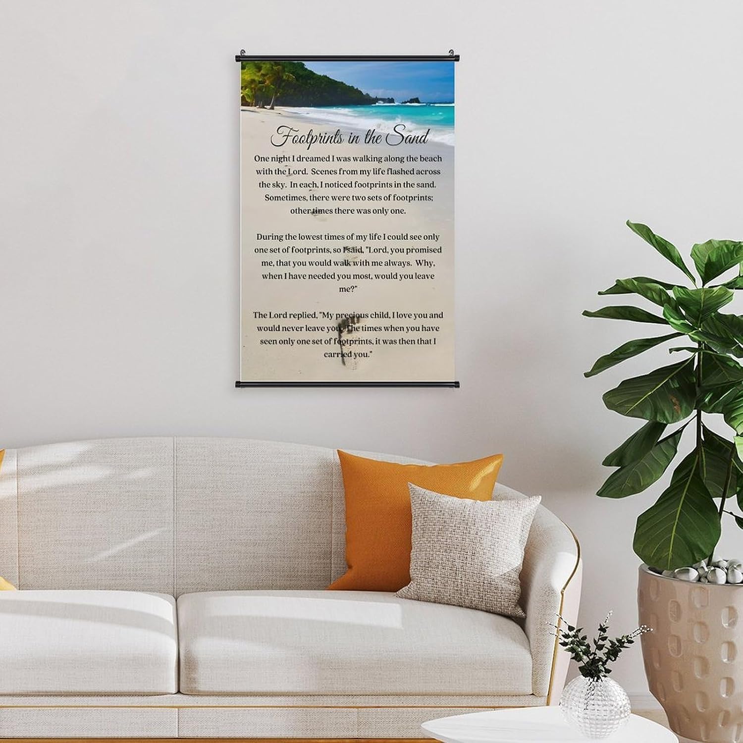Footprints in the Sand Religious Canvas Wall Art Posters, Inspirational Beach Sunset Poem Print Poster (Black Axis 12x18inch, Footprints(4))