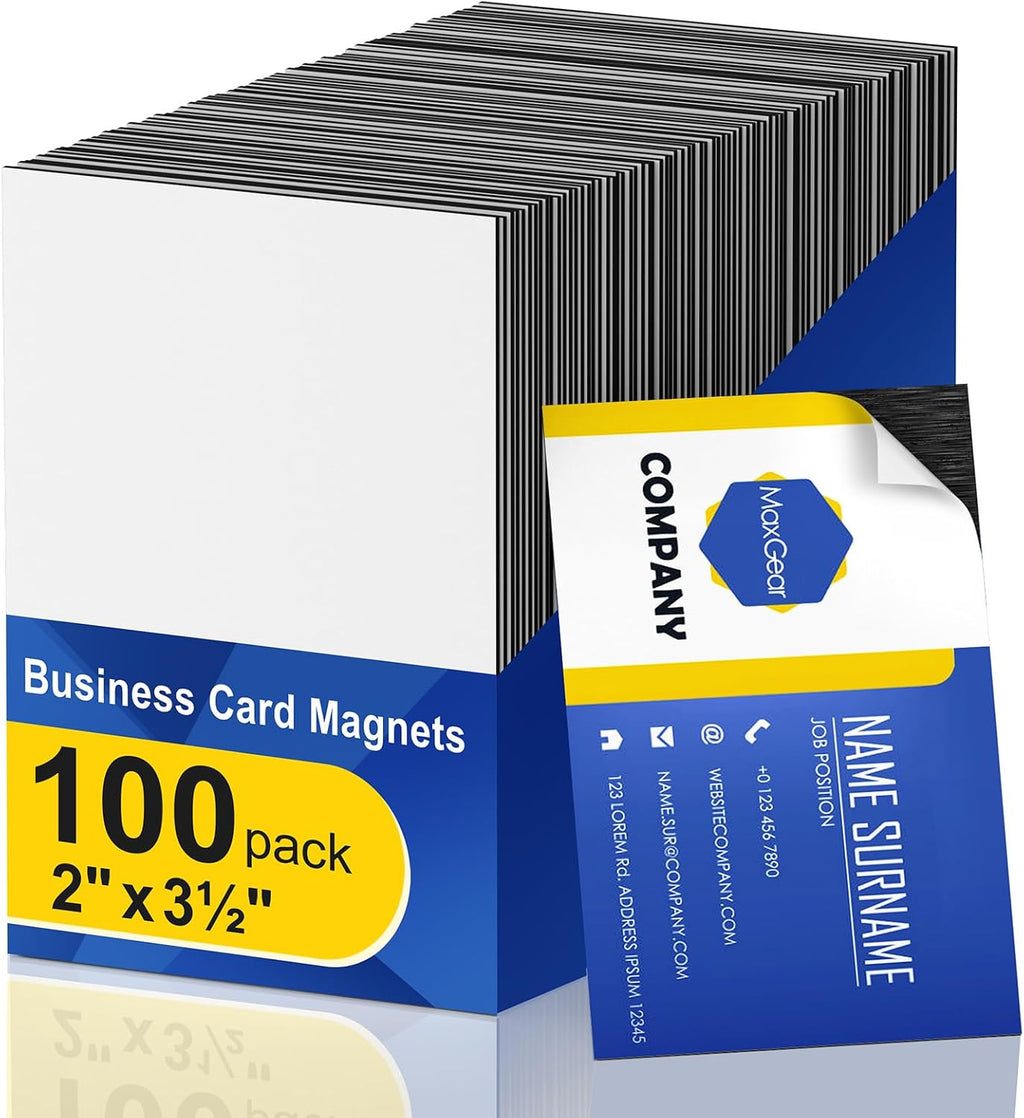 MaxGear 100 Pack Business Card Magnets Peel and Stick,Self Sticky Name Card
