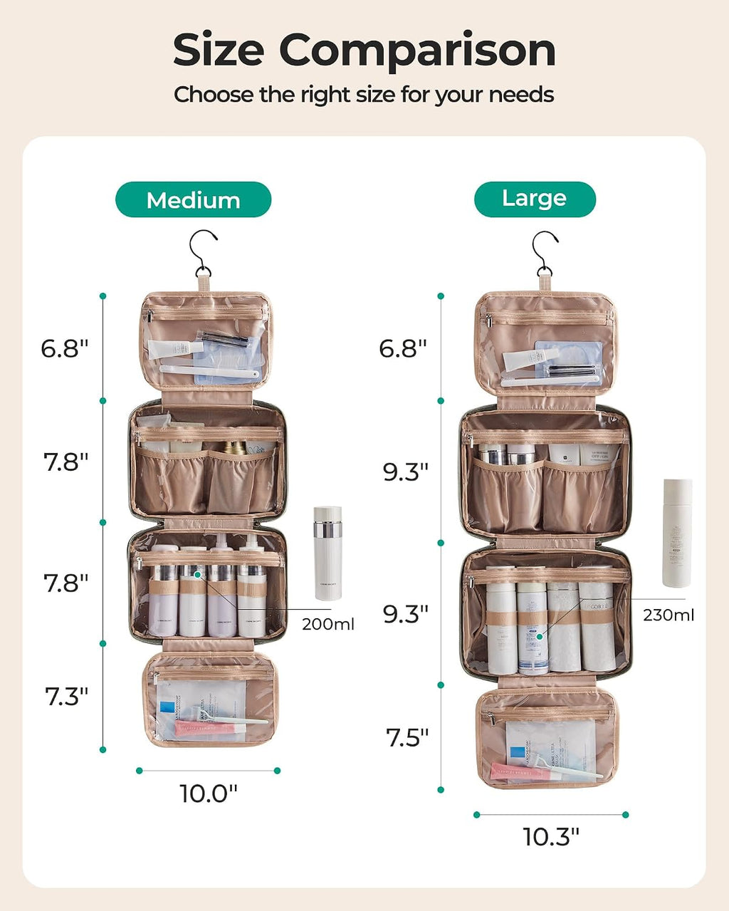 BAGSMART Toiletry Bag Hanging Travel Makeup Organizer with TSA Approved Transparent Cosmetic Bag Makeup Bag for Full Sized Toiletries(Dusty Green)