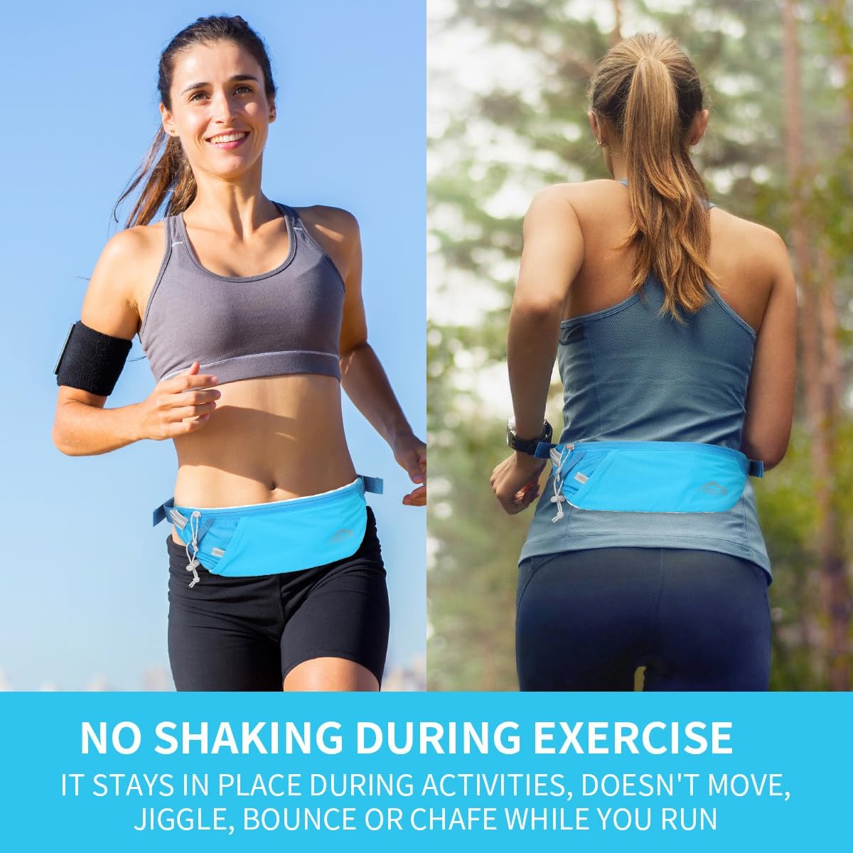 INOXTO Slim Running Belt Fanny Pack for Women and Men Sports Waist Bag Pack with 300ml Water Bottle for Running Walking Cycling Hiking Reflective Running Pouch Belt for All Phones (Black) (Blue)