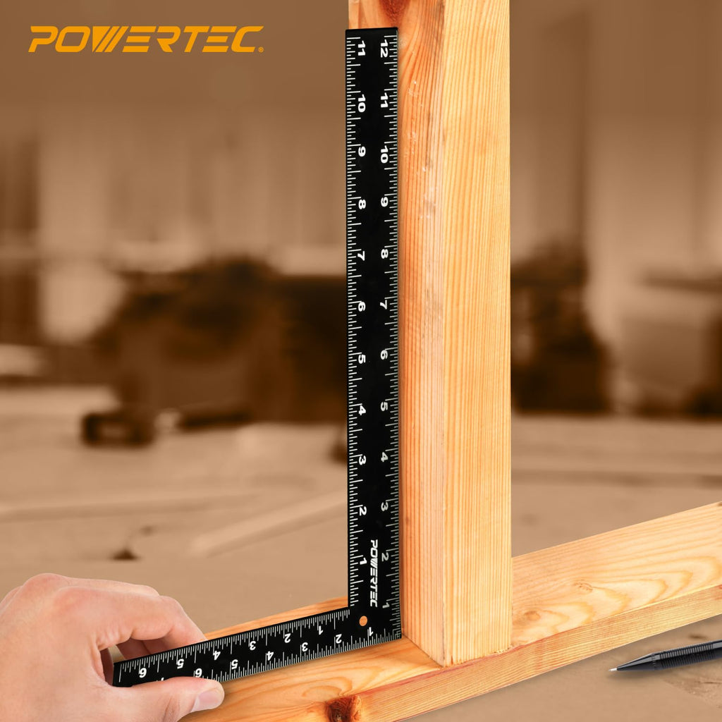 POWERTEC Carpenter Square 8" x 12" - L Square Ruler, Right Angle Square Tool, Woodworking Square for Carpentry, Construction, DIY, 2PK (80035-P2)