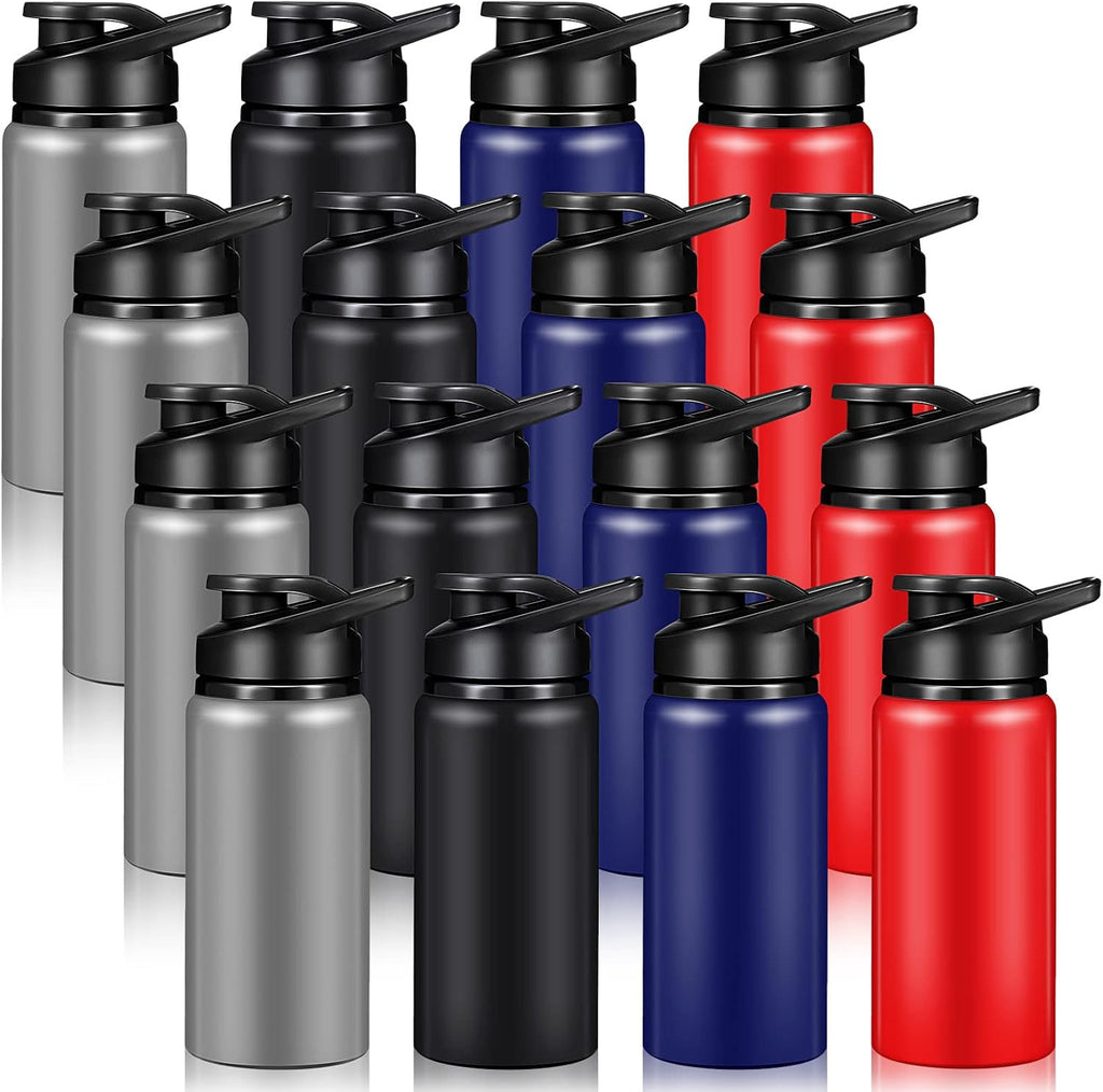 Mimorou 16 Pack Aluminum Water Bottles Bulk,Blue, Black, Red, Gray,17 Oz