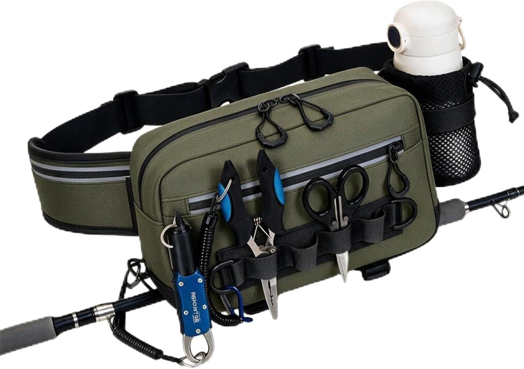 Fishing Waist Pack with Rod Holder, Waterproof Tackle Fanny Pack