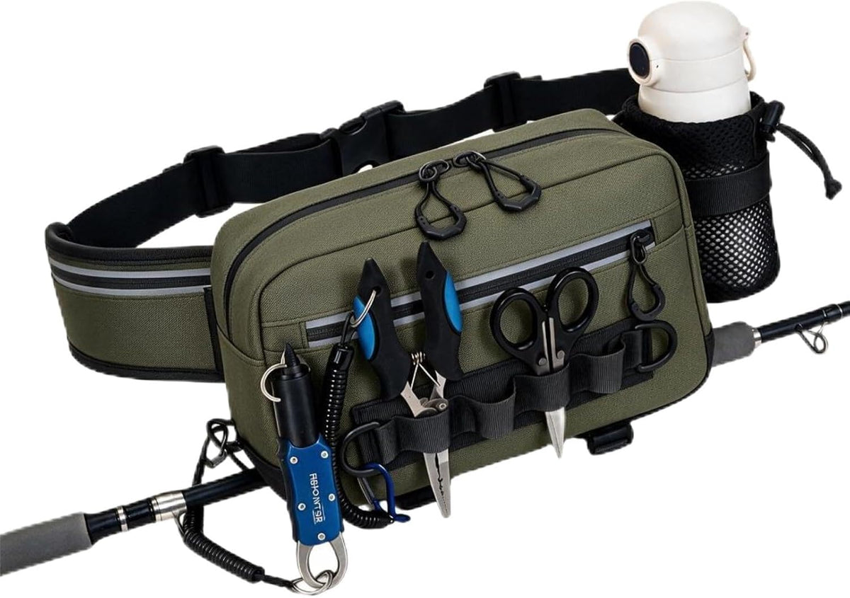 Fishing Waist Pack with Rod Holder, Waterproof Tackle Fanny Pack