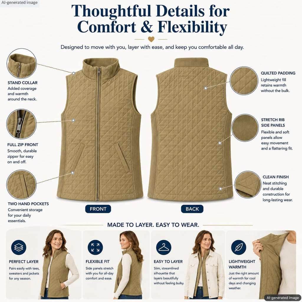 Bienzoe Womens Lightweight Quilted Vest: Warm Daily Layer