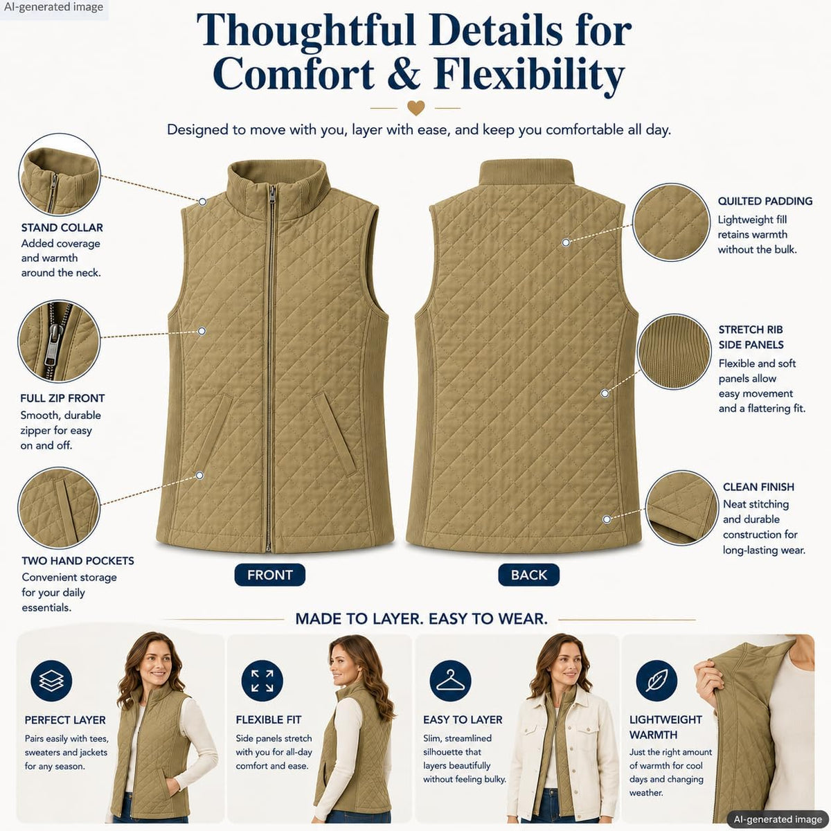 Bienzoe Womens Lightweight Quilted Vest: Warm Daily Layer