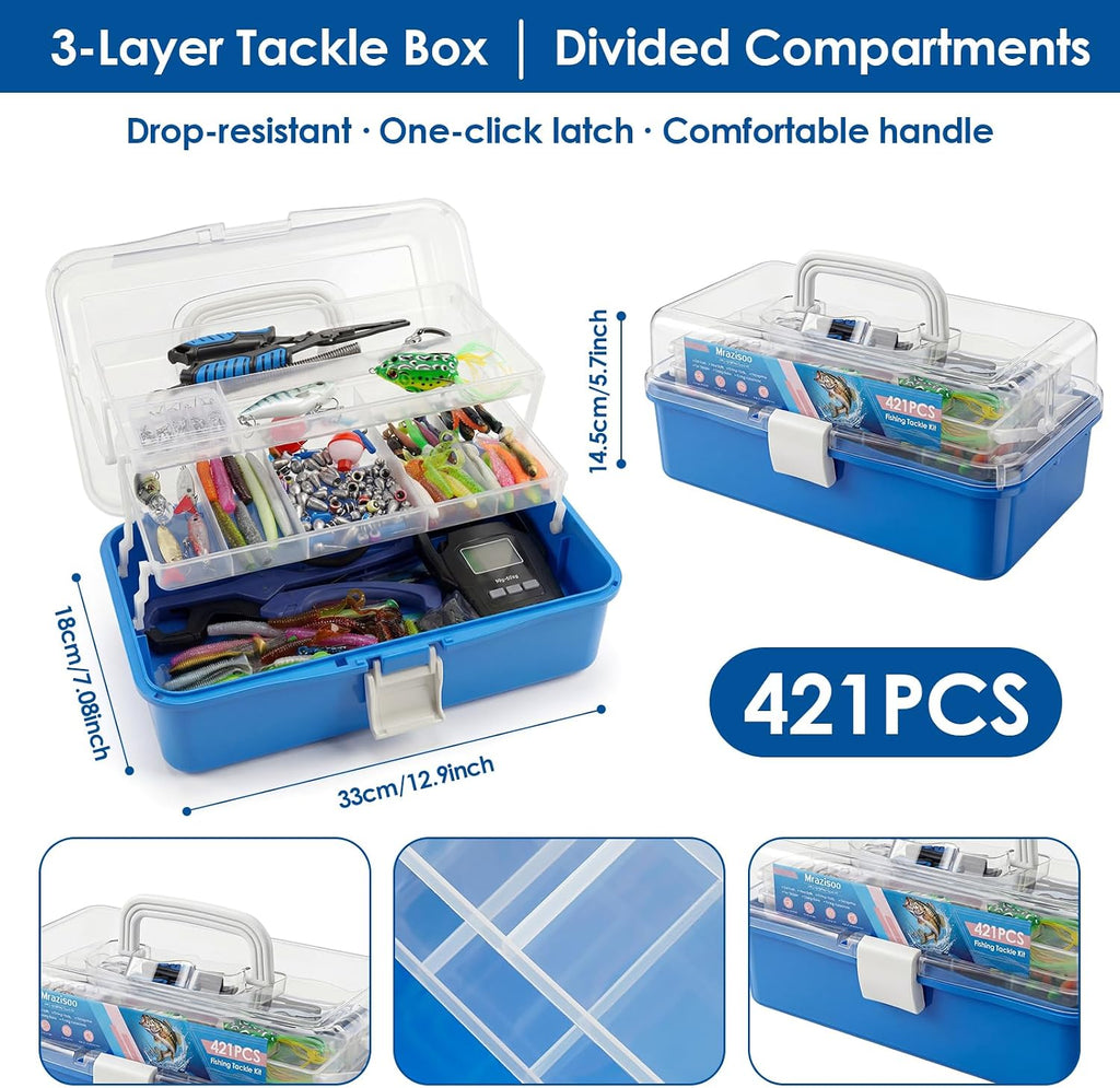 Fishing Lures Kit, 421PCS Tackle Box-(Blue)