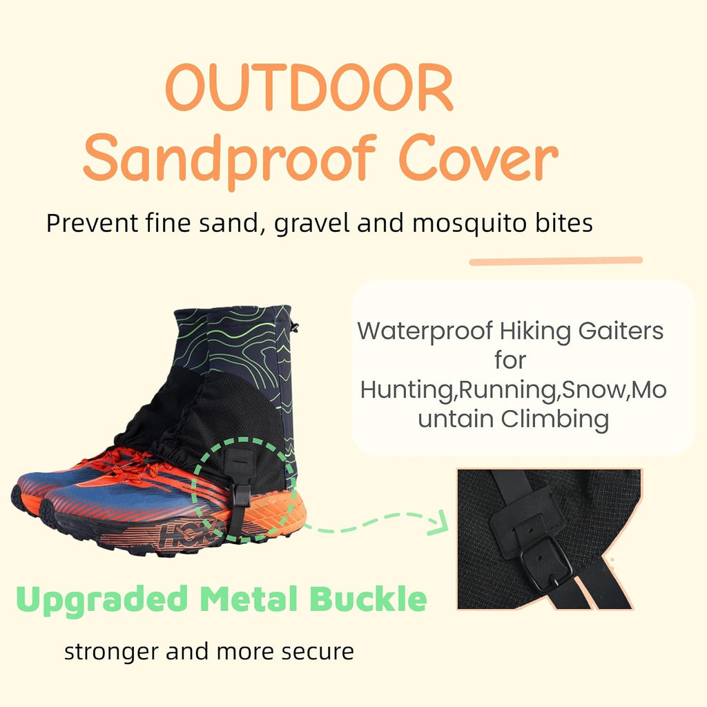 Sandproof Shoe Covers,Waterproof, Breathable, Gaiters Protect Against Mud, Sand, Rain, Snow, Light and Adjustable,Short for Men and Women, for Camping, Fishing, Hiking, Mountain Climbing