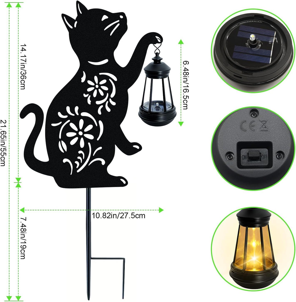 Solar Cat Hanging Lantern Outdoor, 2 Pack Black Cat Solar Lights, Cat Lover Gifts for Women Mom Grandma Birthday Mother's Day, Waterproof Garden Ornaments Decor Outside Backyard Patio Pathway