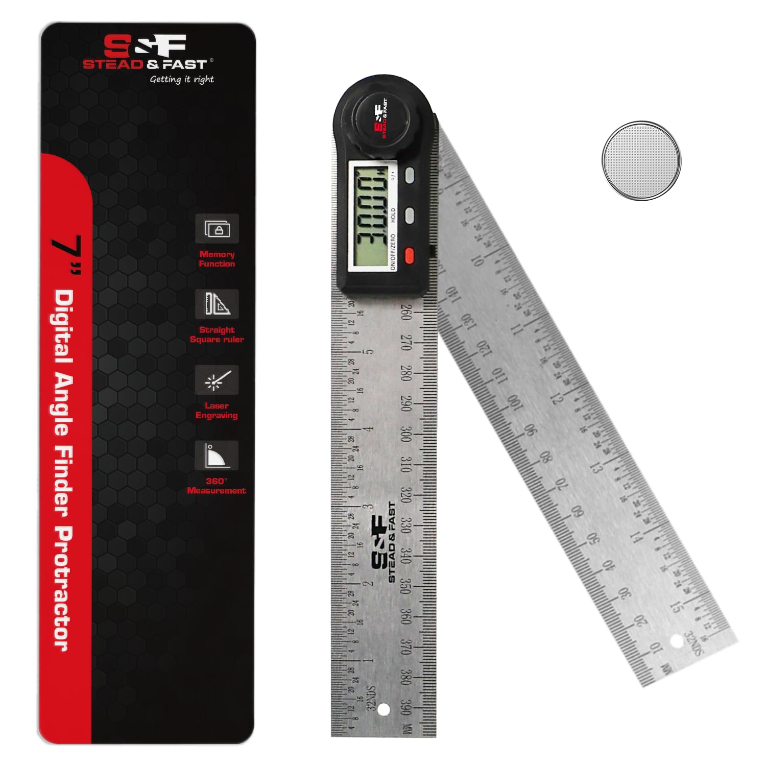 S&F STEAD & FAST Stainless Steel Digital Angle Finder Tool, 7 Inch / 200 mm