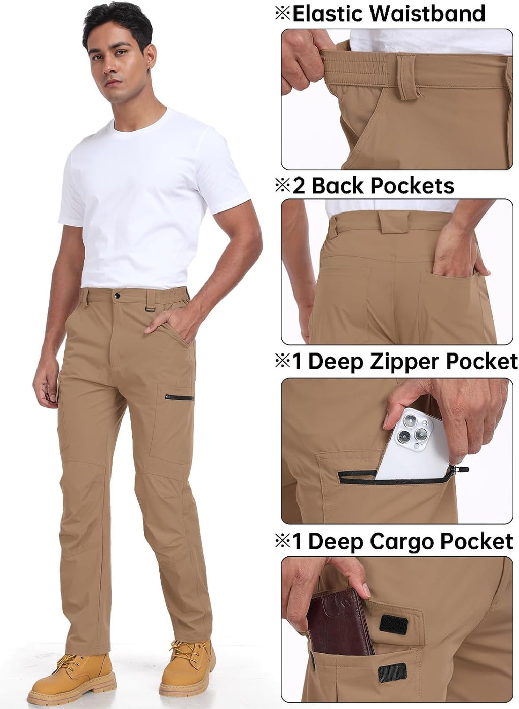 Men's Hiking Cargo Pants Water Resistant Quick Dry Lightweight Pants with 6 Pockets Tactical Work Pants