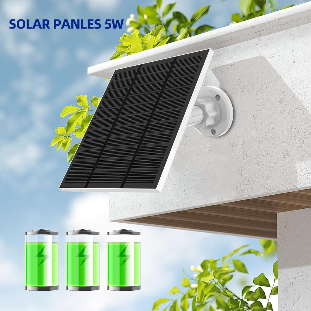 Solar Panels for Camera Outdoor Wireless (New Generation) 5W 5V Solar Panel Charger with USB-C&Plug for Spotlight Cam Plus&Stick Up Cam Pro.Waterproof IP65 360°Adjustable 10FT Cable (White, 2)