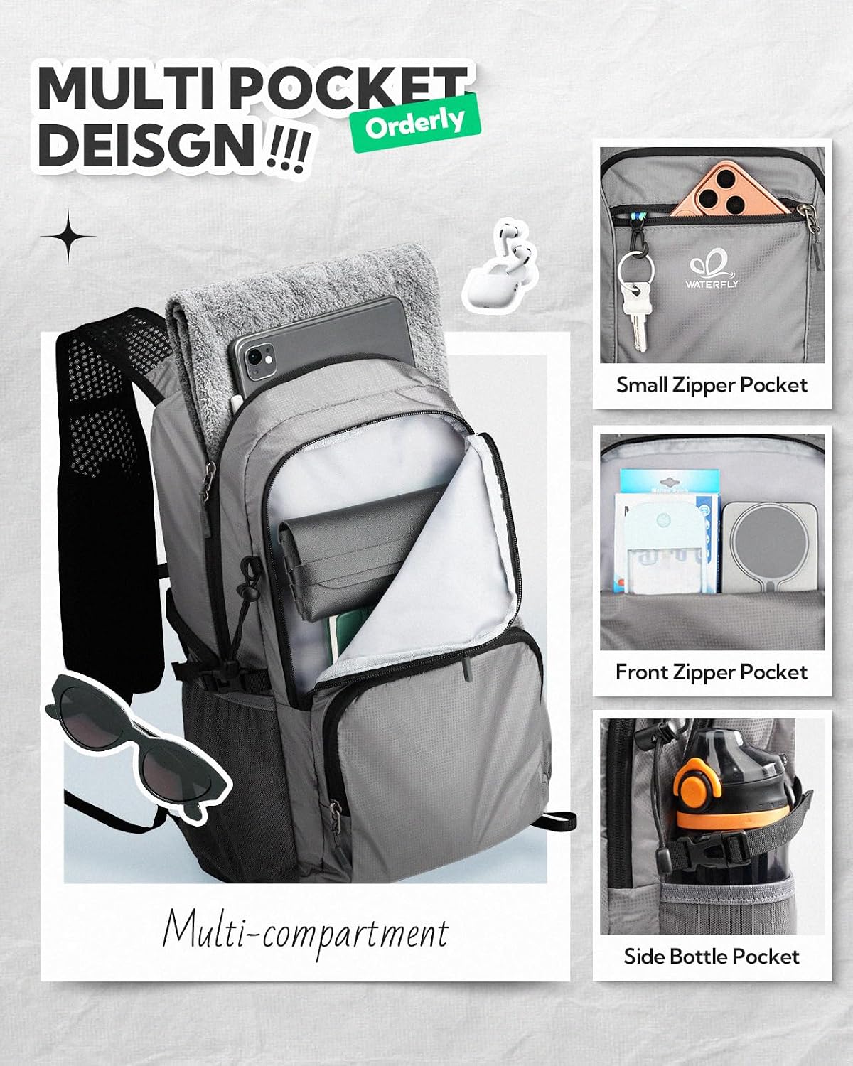 WATERFLY Packable Hiking Backpack, 20L Small Lightweight Foldable Daypack