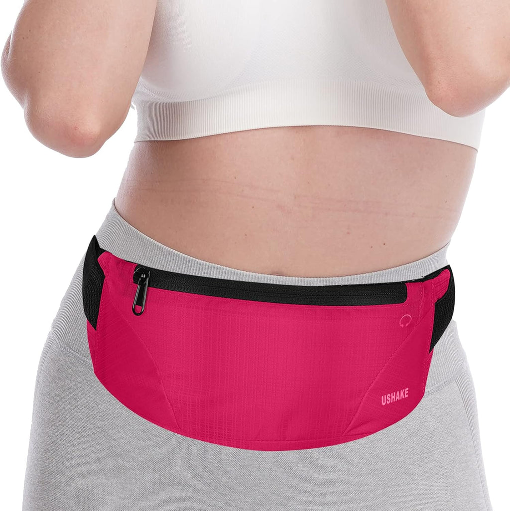 USHAKE Running Belt,Men or Women Ultra Light Bounce Free Waist Pouch Bag Fitness Workout Belt Sport Waist Pack Exercise Waist Bag for iPhone Samsung LG in Running Gym Marathon (Red)