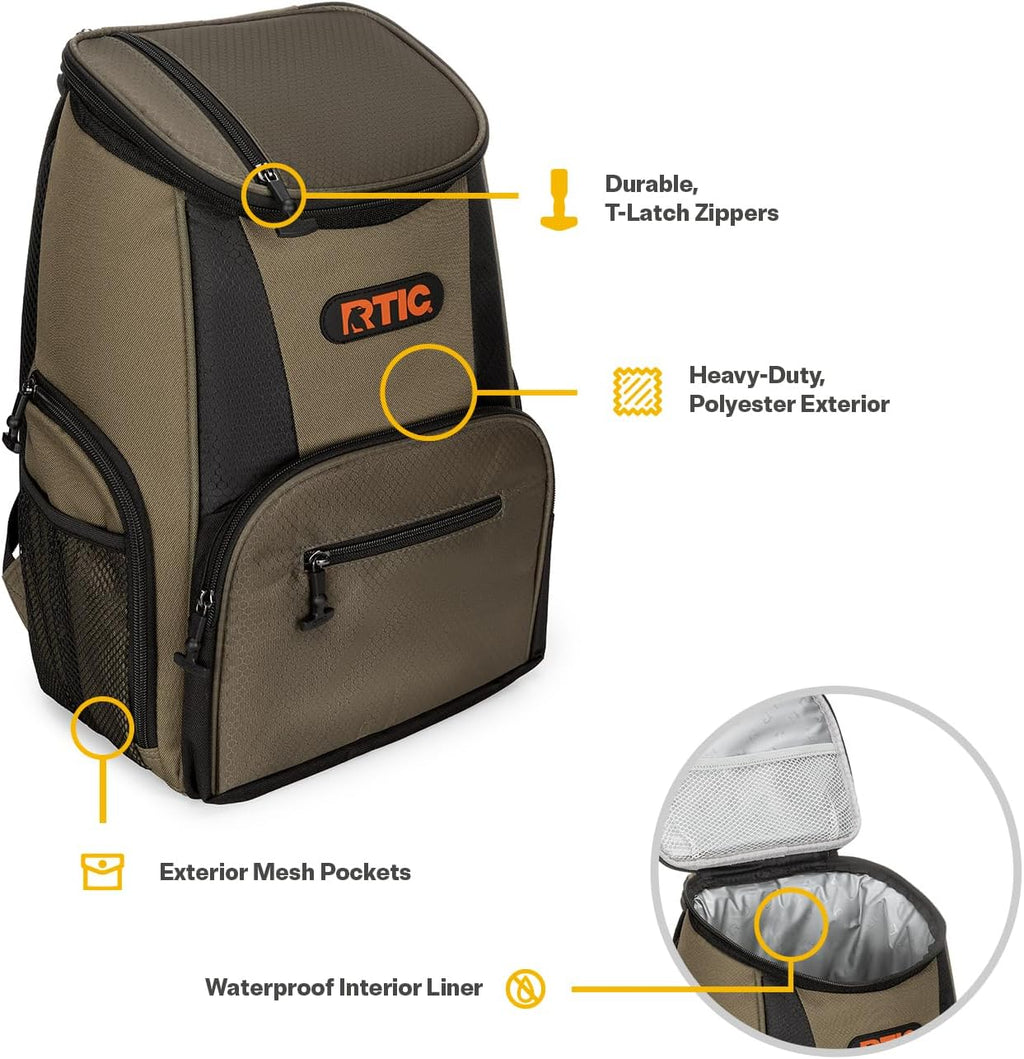 RTIC Lightweight Backpack Cooler Soft Insulated Portable Bag for Lunch, Beach, Drink, Beverage, Travel, Camping, Picnic, Car, Hiking,