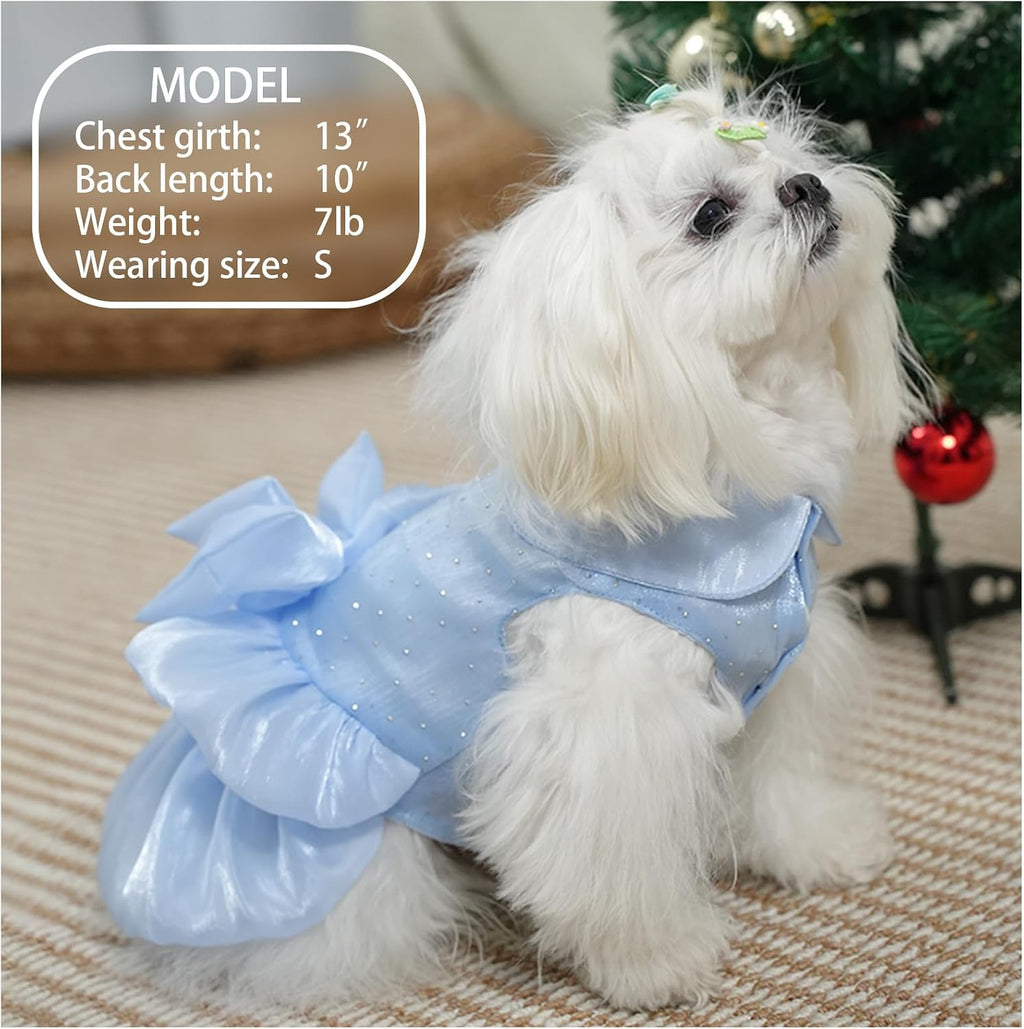 Dog Dress,Pet Wedding Dress Princess Formal Tutu Skirt with Bowknot,Puppy Birthday Party Outfit Apparel Girl for Small Dogs Cats (Blue, Medium(8-13lb))