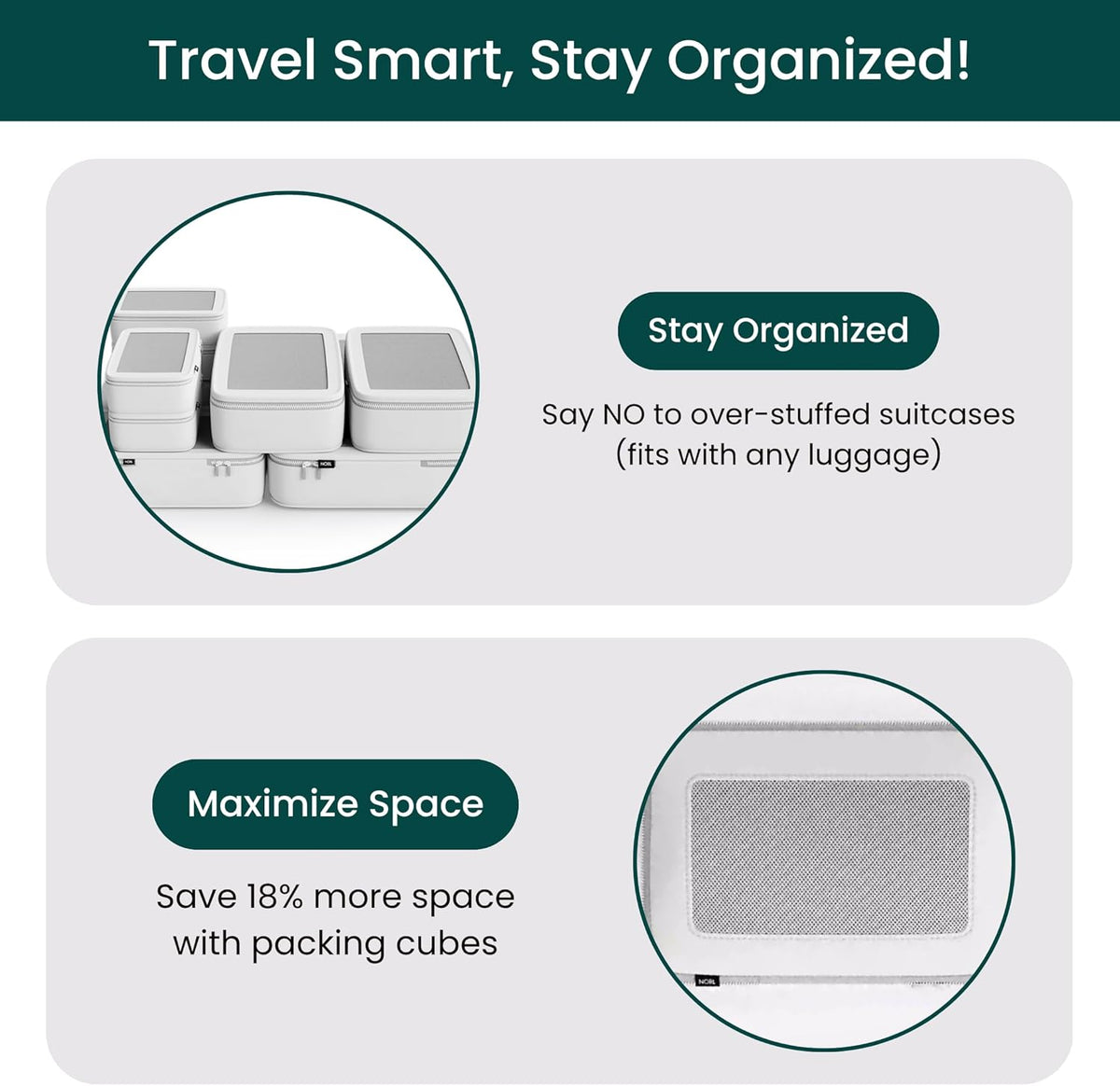 NOBL Travel Compression Packing Cubes Set of 6, Luggage Organizers, Ivory