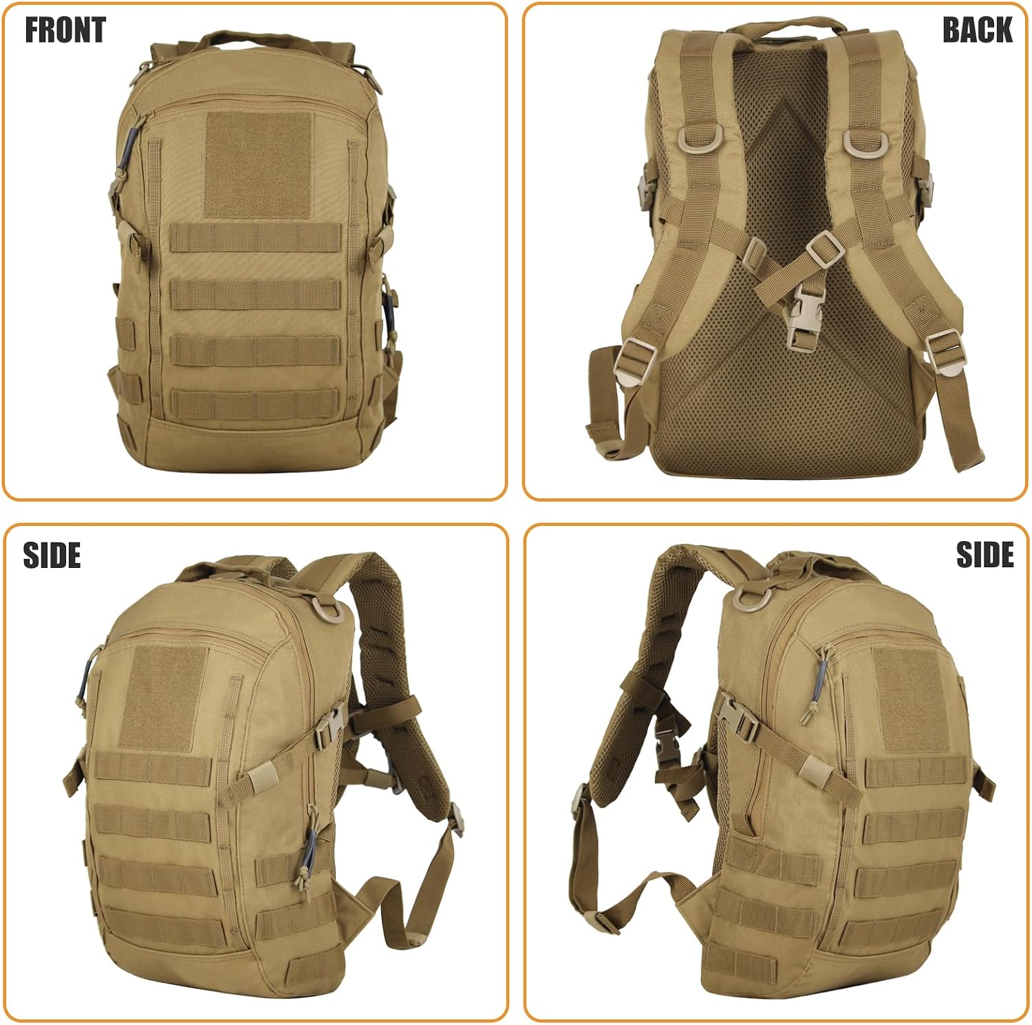 Small Tactical Hiking Backpack, 12L MOLLE Bookbag Daypack for Travel