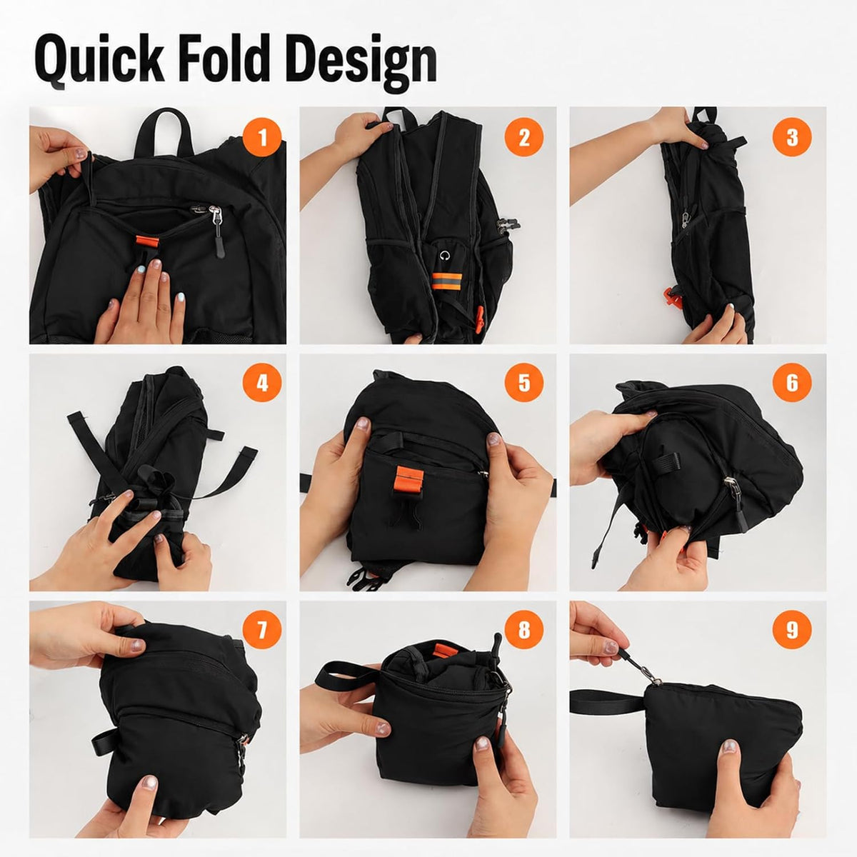 15L Small Hiking Backpack, Lightweight Packable Foldable Casual Backpack for Women Men (Black)